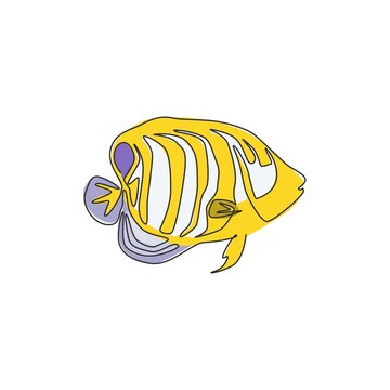 recommend clip art: Single one line drawing of funny regal angelfish for company logo identity. Beautiful angel fish mascot concept for sea world show icon. Modern continuous line draw design vector graphic illustration