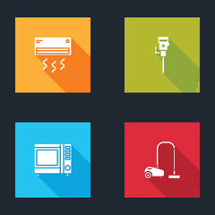 Set Air conditioner, Construction jackhammer, Microwave oven and Vacuum cleaner icon. Vector