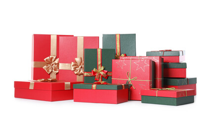 Christmas gift boxes on white background