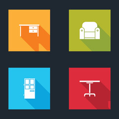 Set Office desk, Armchair, Closed door and Round table icon. Vector