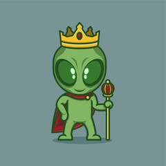 cute cartoon alien character stylized like a king. vector illustration for mascot logo or sticker