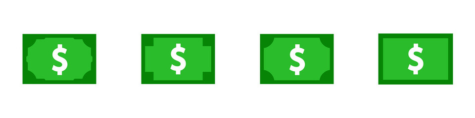 Conjunto de icono de billete de dólar americano. Concepto de dinero y economía. Icono para aplicaciones y sitios web. Ilustración vectorial,
