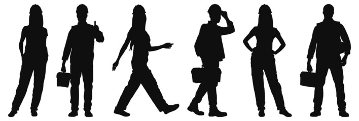 Vector illustration of workers silhouettes set. Vector flat style illustration isolated on white