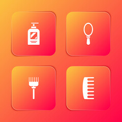 Set Bottle of shampoo, Hand mirror, Hairbrush and icon. Vector