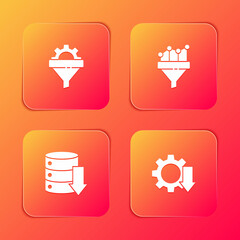 Set Sales funnel with gear, chart, Server, Data, Web Hosting and Cost reduction icon. Vector