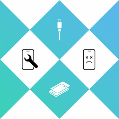 Set Mobile service, Glass screen protector, USB cable cord and Dead mobile icon. Vector