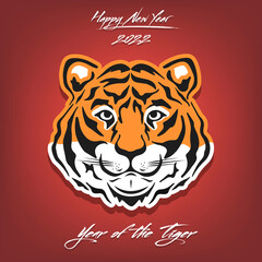 Happy new year 2022 year of tiger. Drawing head tiger. Design template for greeting card, poster, brochure, banner, flyer, calendar, party invitation. Vector illustration on isolated background