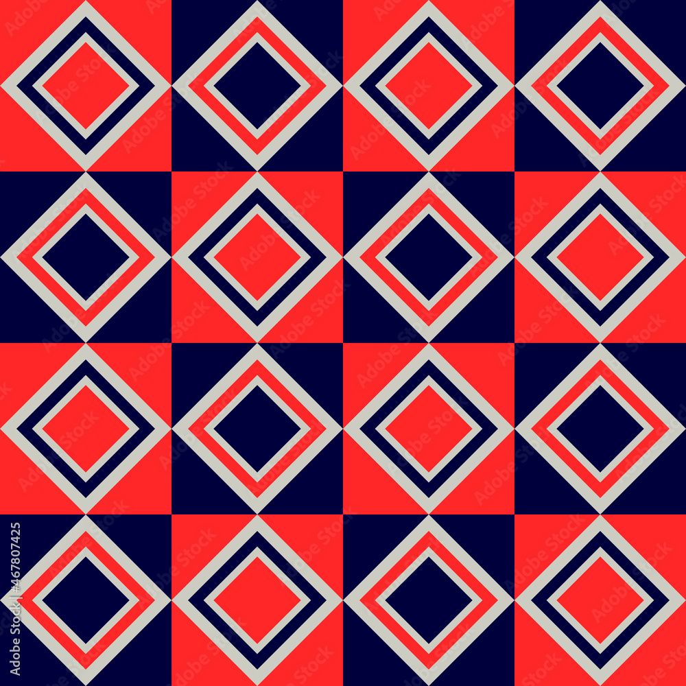 Poster red-blue rhombus on a square tile. vector with a simple diamond pattern.