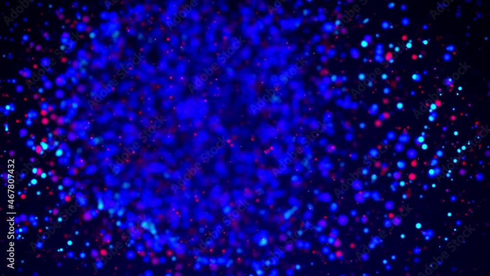 Poster magic particles float in liquid, bokeh effects, dof. glowing multi-colored particles circle underwat