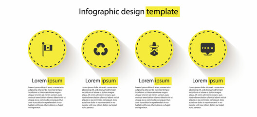 Set Mexico flag, Beans, Mexican man sombrero and Hola. Business infographic template. Vector © vector_v
