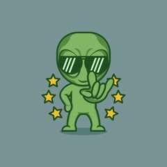cute cartoon alien character giving cool rocker sign. vector illustration for mascot logo or sticker