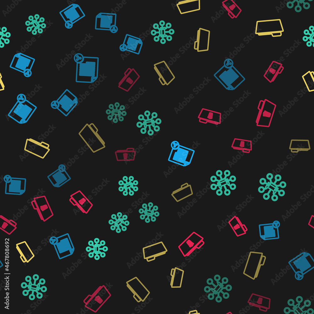 Poster set line share file, car sharing, folder and delete folder on seamless pattern. vector