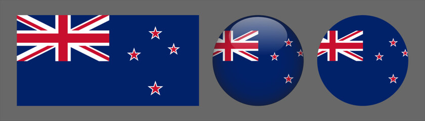 New Zealand flag set collection button flat rounded icon
