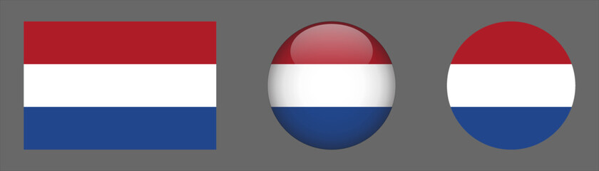 Netherlands flag set collection button flat rounded icon