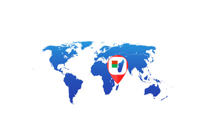 Madagascar flag location pin marker world map