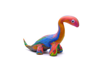 Cute Dinosaur isolated on white background. Handmade Colorful Dino (Rainbow Dinosaur) play dough for kids DIY (Do it yourself) class