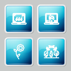 Set line Smart farming technology, Laptop application for smart, Flower and with drone icon. Vector