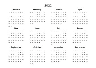 Calendar 2022.  Corporate design planner template. Yearly calender planner.