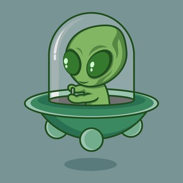 cute cartoon alien character riding a ufo. vector illustration for mascot logo or sticker