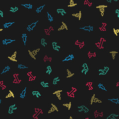 Set line Syringe, Ginger root, Aroma candle and Massage table with oil on seamless pattern. Vector