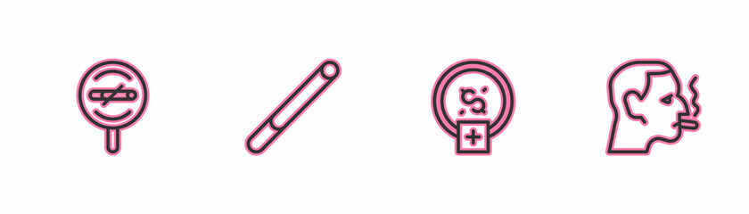 Set line No smoking, Stop smoking, money saving, Cigarette and Man cigarette icon. Vector