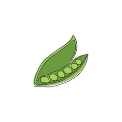 One single line drawing whole healthy organic green pea for farm logo identity. Fresh small spherical seed concept for vegetable icon. Modern continuous line draw design graphic vector illustration