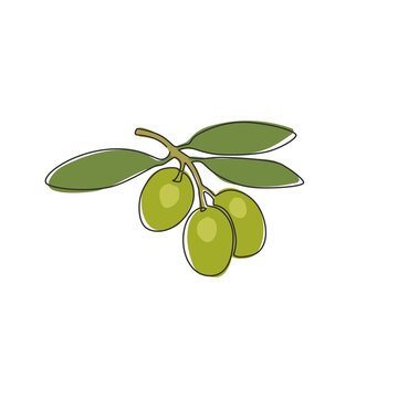 One single line drawing of heap healthy organic olive fruit for garden logo identity. Fresh core ingredients concept for fruit icon. Modern continuous line draw design vector graphic illustration
