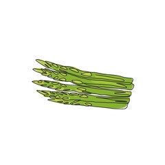 Obraz na płótnie Canvas One single line drawing of whole healthy organic asparagus for farm logo identity. Fresh garden asparagus concept for vegetable icon. Modern continuous line draw graphic design vector illustration