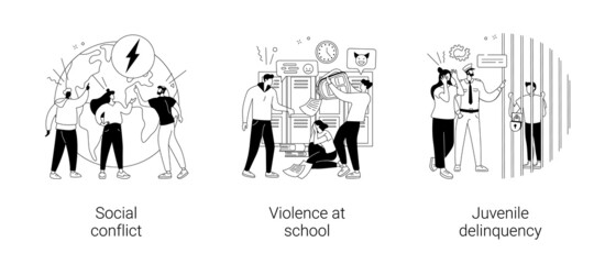 Unlawful behavior abstract concept vector illustrations.