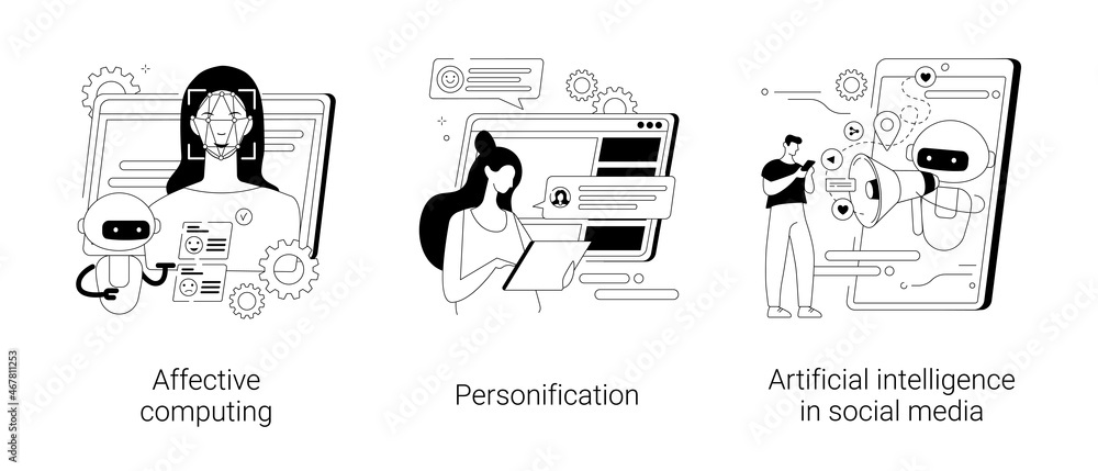 Poster interactive device abstract concept vector illustrations.