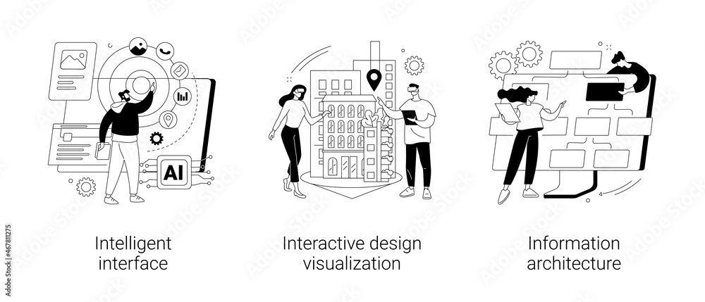Poster software development abstract concept vector illustrations.