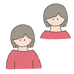 Obraz premium ボブヘアの女の子のバストアップアイコンイラスト