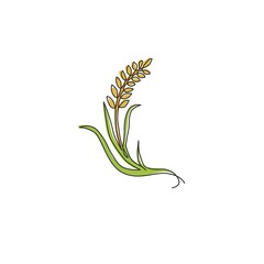 Fototapeta premium One single line drawing of whole healthy organic wheat grain for farm logo identity. Fresh staple food concept for breakfast cereal icon. Modern continuous line graphic draw design vector illustration