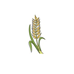 Single continuous line drawing of whole healthy organic wheat grain for farm logo identity. Fresh staple food concept for breakfast cereal icon. Modern one line graphic draw design vector illustration