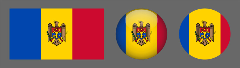 Moldova flag set collection button flat rounded icon