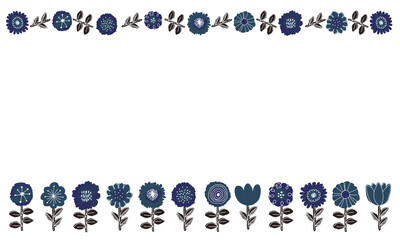 北欧風のかわいいお花の水彩ベクターイラスト フレーム