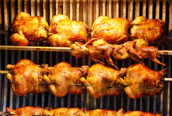  Delicious  grilled and crispy chickens on a skewer fried