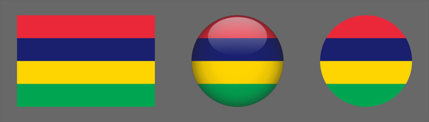 Mauritius flag set collection button flat rounded icon