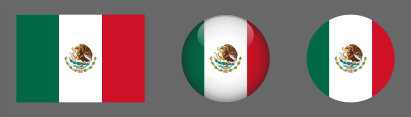 Mexico flag set collection button flat rounded icon