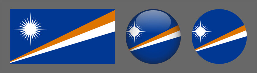 Marshall Islands flag set collection button flat rounded icon