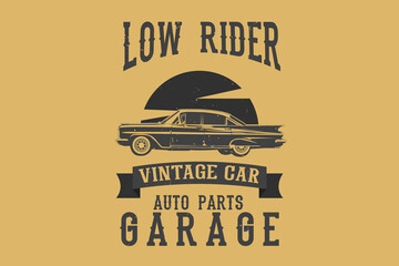 Low rider vintage car auto parts garage silhouette design