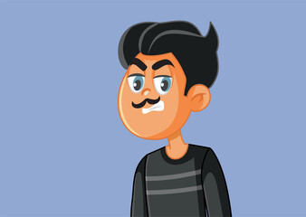 Unhappy Grumpy Mustache Man Vector Cartoon