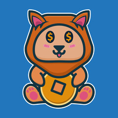 vector illustration of lion 
holding coins