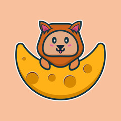 vector illustration of lion 
above the moon