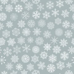 Seamless pattern with snowflakes. Christmas and New Year decoration elements. Festive texture for design invitations, postcards and greetings.
