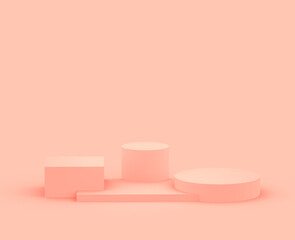 Abstract 3d pink peach platform minimal studio background.