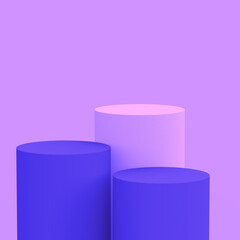 Abstract 3d purple violet and white cylinder podium minimal studio background.