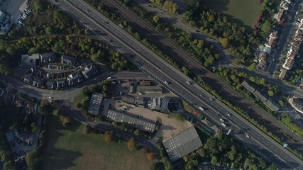 Aerials North London Near Wembley Stadium, London, England, Suburban Area Sunset Heavy traffic Near M1 Intersection