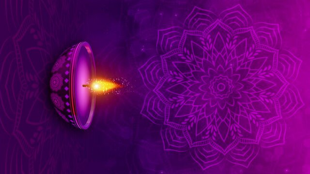 Happy Diwali Holiday Events on a Religious Festival Diwali. Oil Lamp Animation with Bokeh Abstract Background, Vertical display format background 4K