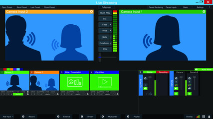  Multi Camera system for Live Streaming . Interface display  Video Switcher. Conceptual multi camera Production.